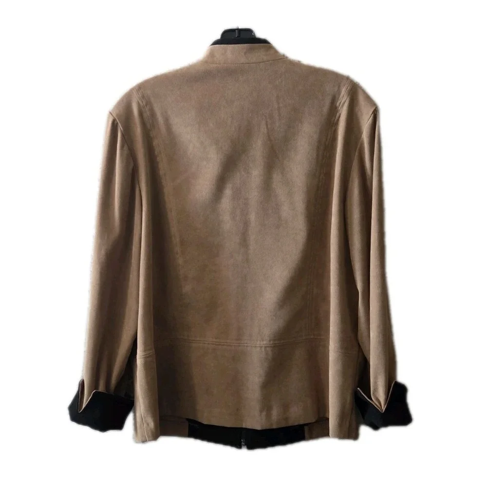 JM Collection Petite‎ 14P Tan Zip Front Jacket Blazer Stretch Career